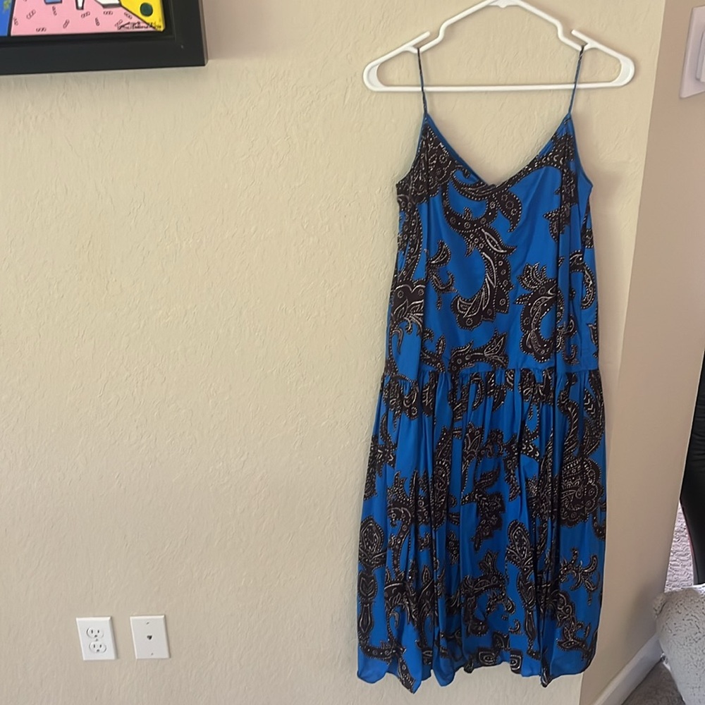 Anthropologie Blue Flounced Paisley Midi Dress